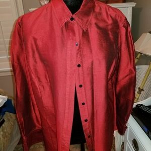 Chicos Red raw silk shit Sz 3 xl